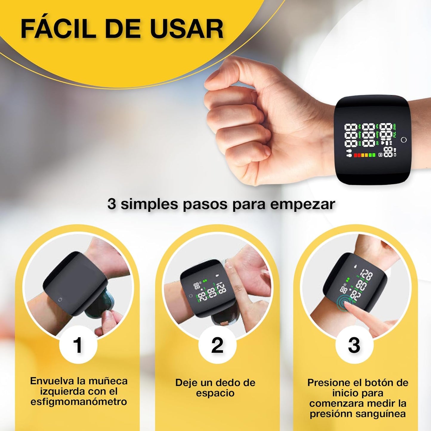 Monitor de Presión Arterial de Muñeca con Voz en Español – USB Recargable