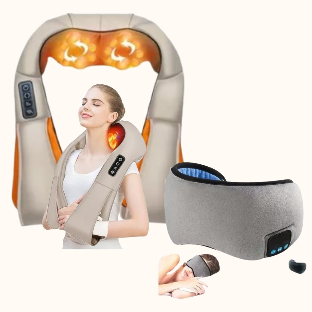 Pack Relax Total: Masajeador de Cuello y Espalda + Antifaz Bluetooth